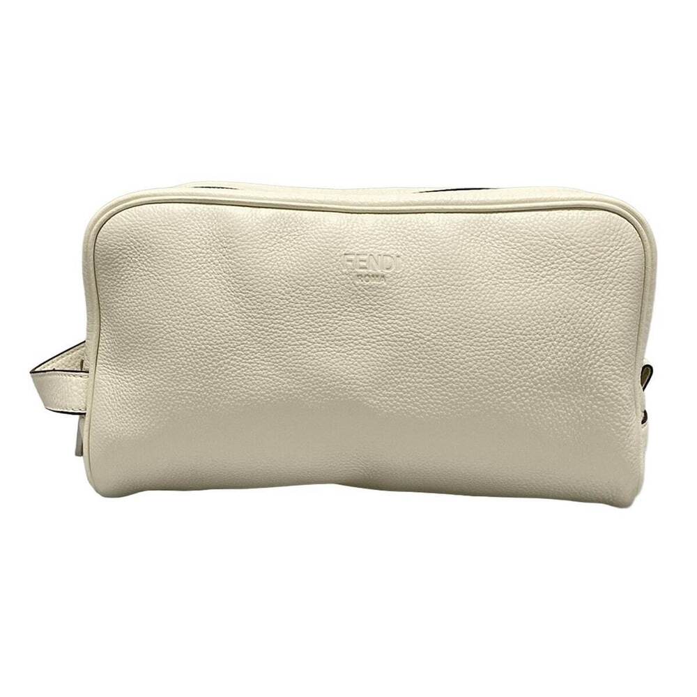FENDI Clutch Bag Ivory White Leather
